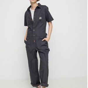 VANS Textured Waves Gray One Piece Jumpsuit Coveralls Boilersuit Short Sleeve XL